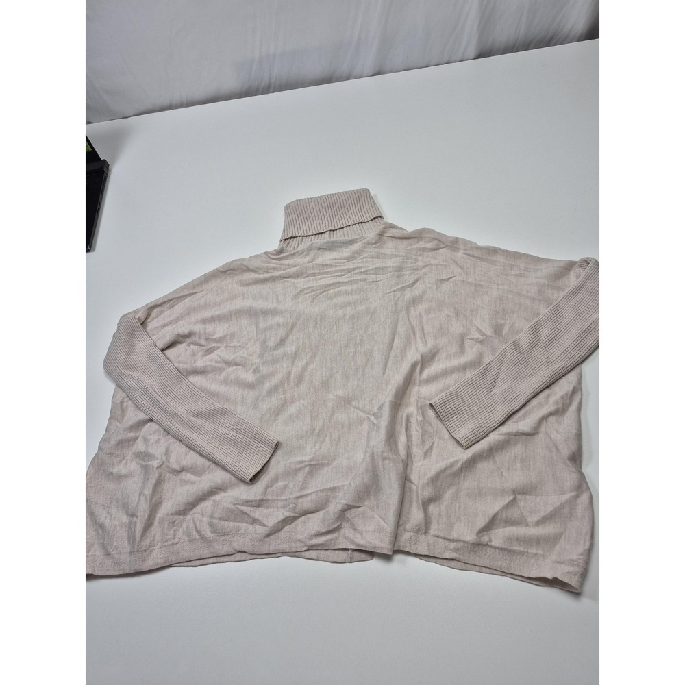 Allsaints Women's S Koko Wrap Jumper 100% Merino Wool Beige Turtleneck Sweater